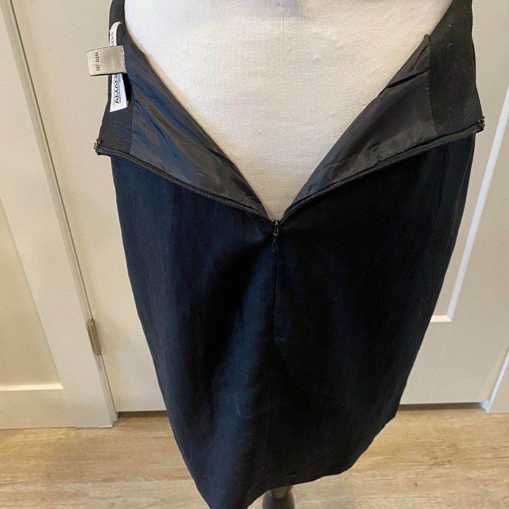 100% LINEN SKIRT AMANDA SMITH VINTAGE PURE LINEN NAVY BLUE SIZE * 6/8 - Picture 9 of 14